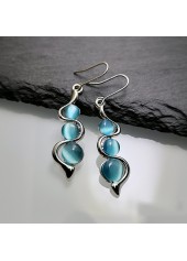 Artificial Zircon Detail Sky Blue Round Earrings