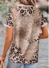 Light Camel Patchwork Leopard Short Sleeve T Shirt | thumb picture 