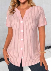 Light Pink Button Short Sleeve Split Neck Blouse | thumb picture 