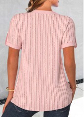 Light Pink Button Short Sleeve Split Neck Blouse | thumb picture 