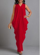 Red Split O Shape Sleeveless Maxi Dress