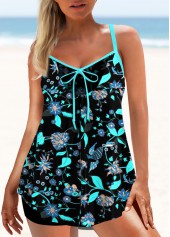 Bowknot Floral Print Black Tankini Set | thumb picture 