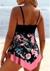 Circular Ring Random Floral Print Black Tankini Set | thumb picture 