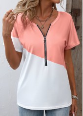 Dusty Pink Zipper Short Sleeve T Shirt | thumb picture 
