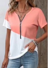 Dusty Pink Zipper Short Sleeve T Shirt | thumb picture 