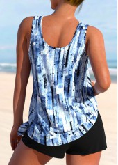 Patchwork Mid Waisted Geometric Print Blue Tankini Set | thumb picture 