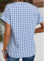 Denim Blue Split Plaid Short Sleeve Blouse | thumb picture 