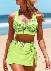 Striped Criss Cross Neon Green Bikini Set