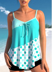 Bowknot Polka Dot Cyan Tankini Top-No Bottom | picture 1