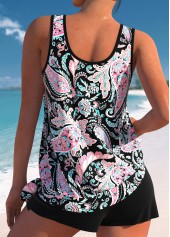 Bowknot Mid Waisted Paisley Print Black Tankini Set | thumb picture 