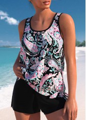 Bowknot Mid Waisted Paisley Print Black Tankini Set | thumb picture 