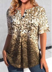 Light Camel Button Leopard Short Sleeve Blouse | thumb picture 