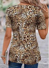 Dark Coffee Leopard Short Sleeve Fake Two Piece Twinset | thumb picture 