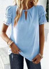 Sky Blue Cut Out Short Sleeve Round Neck Blouse | thumb picture 