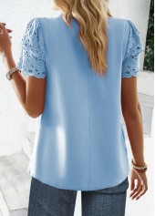 Sky Blue Cut Out Short Sleeve Round Neck Blouse | thumb picture 