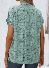 Sage Green Split Geometric Print Short Sleeve Blouse