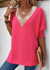 Hot Pink Smocked Half Sleeve T Shirt