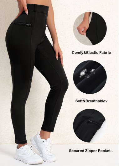 Modlily Black Zipper Skinny Elastic Waist Yoga Legging - XL