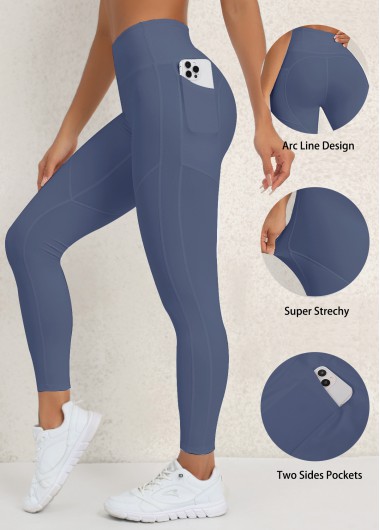Modlily Navy Pocket Skinny Elastic Waist Yoga Legging - L