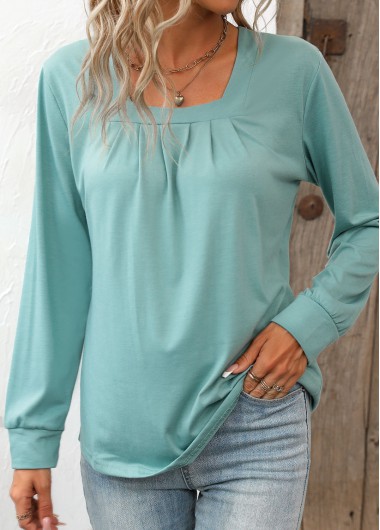 Modlily Green Ruched Long Sleeve Square Neck T Shirt - XL