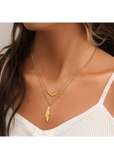 women clothes image of Gold Leaf Stainless Steel Layered Necklace