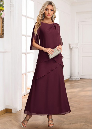 Modlily Wine Red Breathable A Line Maxi Dress - XXL