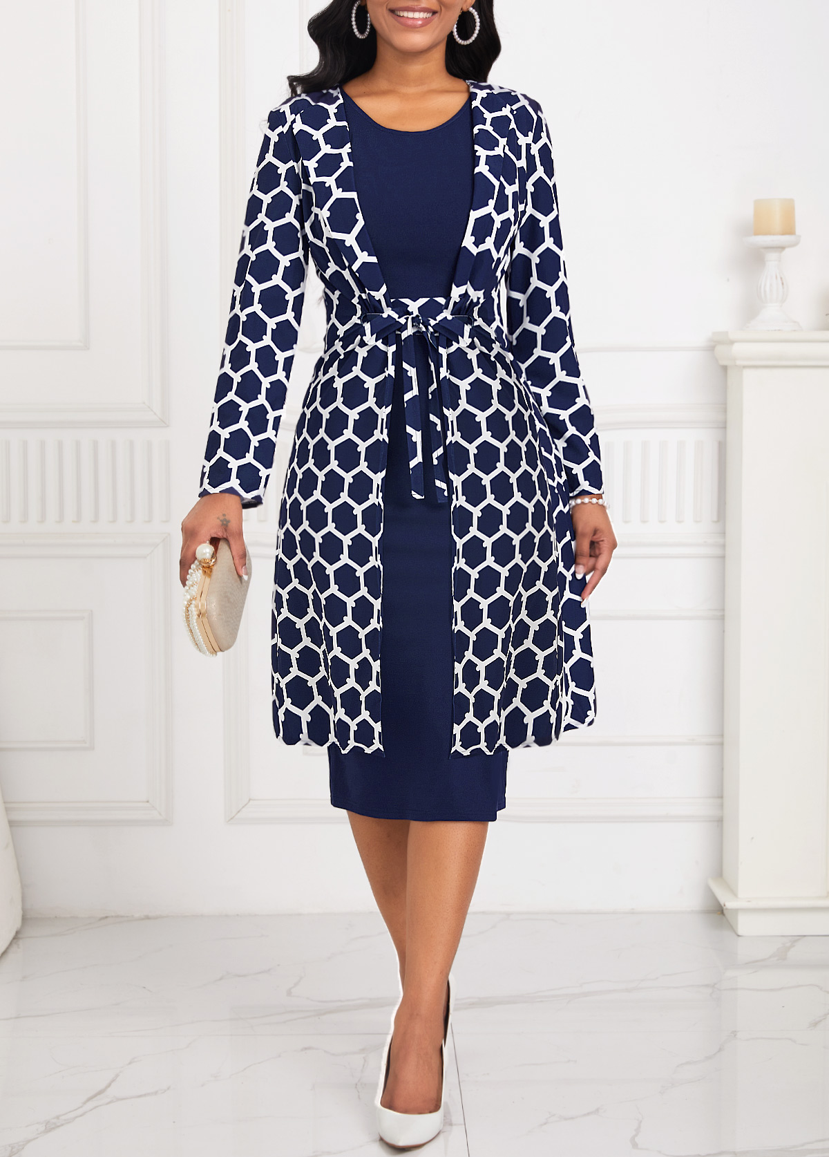 Two Piece Geometric Print Pant Suits
