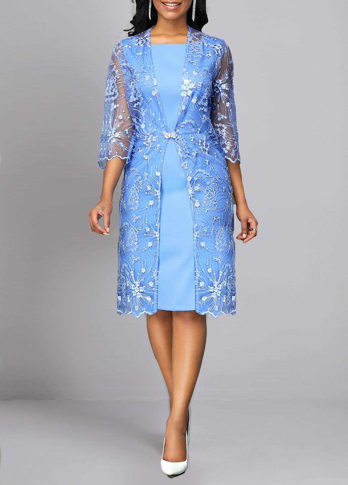 Sky Blue Lace Two Piece Cardigan and Dress