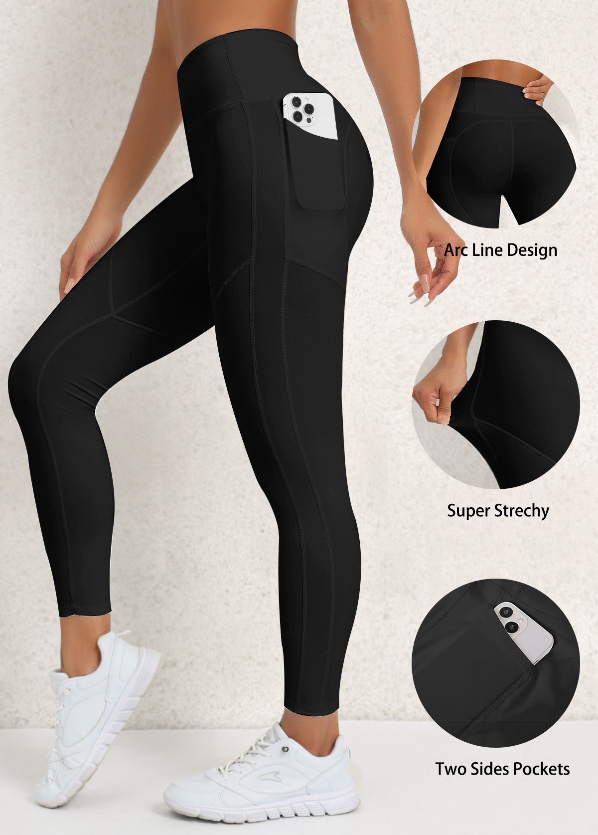 Skinny Black Pocket Elastic Waist Yoga Legging