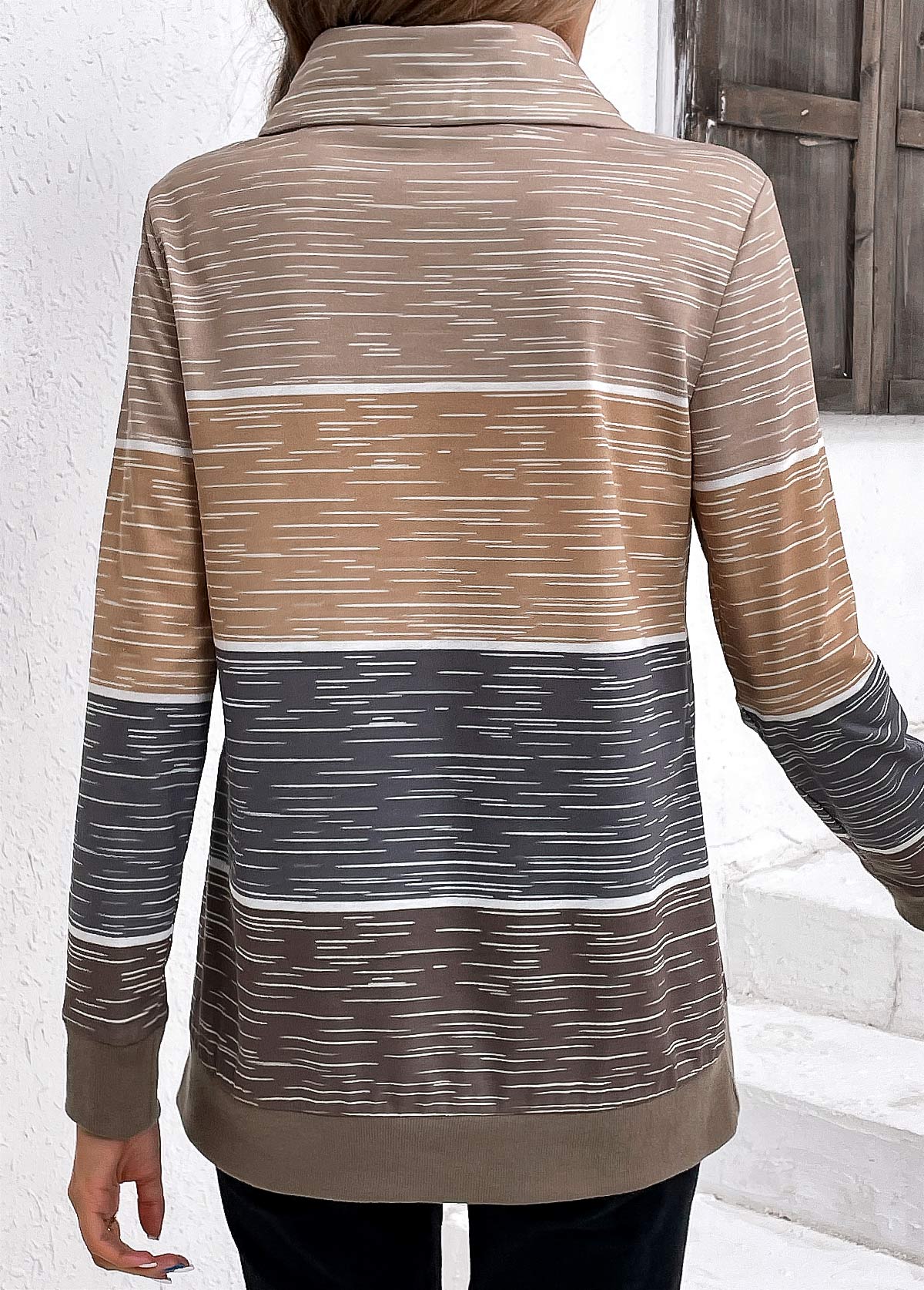 Multi Color Drawstring Long Sleeve Cowl Neck Sweatshirt