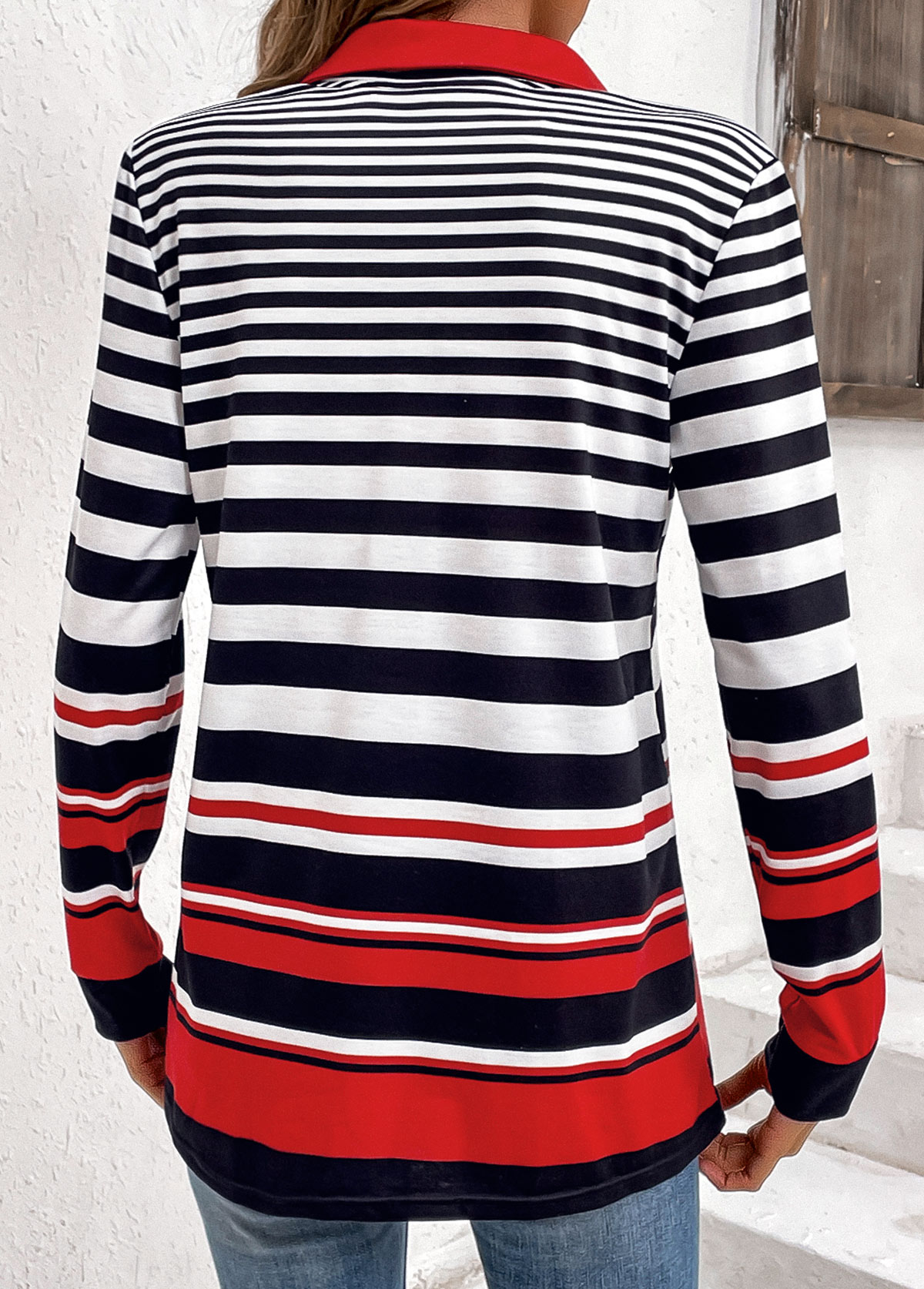 Multi Color Zipper Striped Long Sleeve Sweatshirt