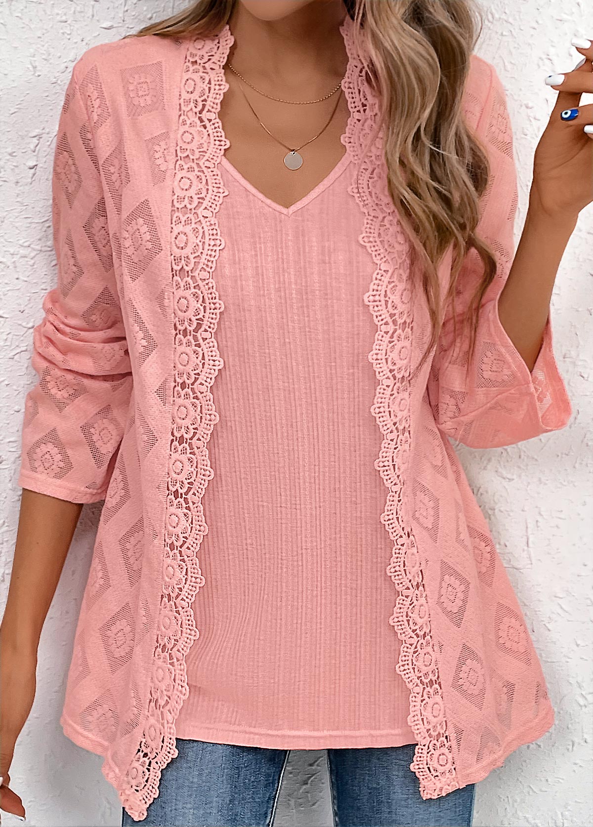 Dusty Pink Long Sleeve Fake Two Piece Twinset | picture 