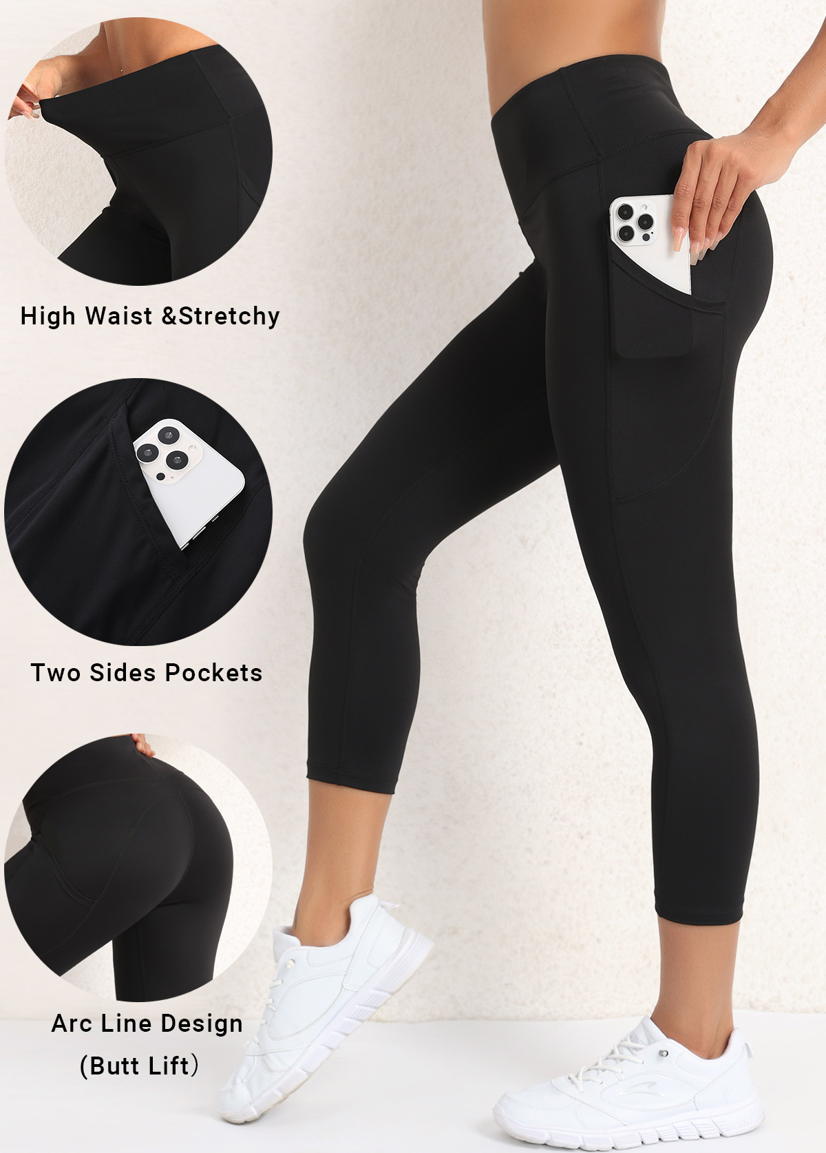 Black Pocket Skinny Elastic Waist Yoga Legging