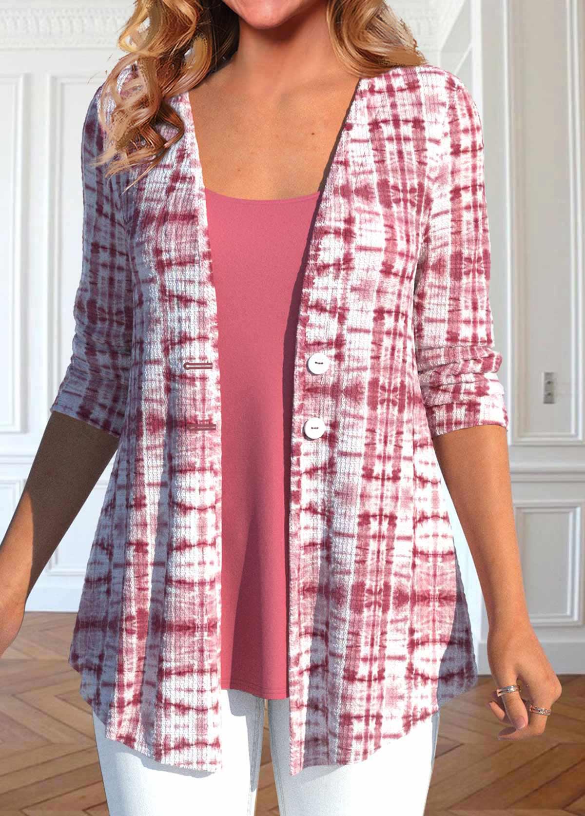Coral Two Piece Tie Dye Print Tank Top and Cardigan USD
