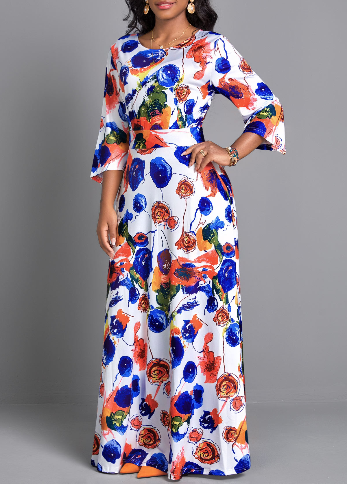 Multi Color Pocket Floral Print Maxi Dress