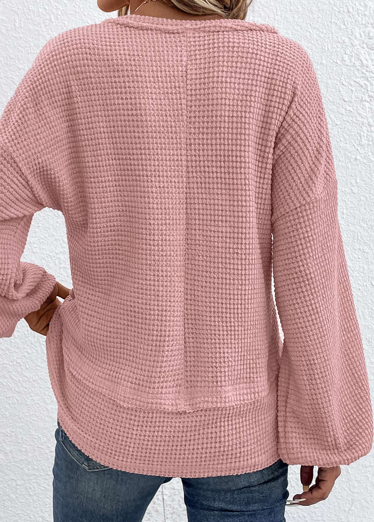 Pink Patchwork Long Sleeve V Neck T Shirt