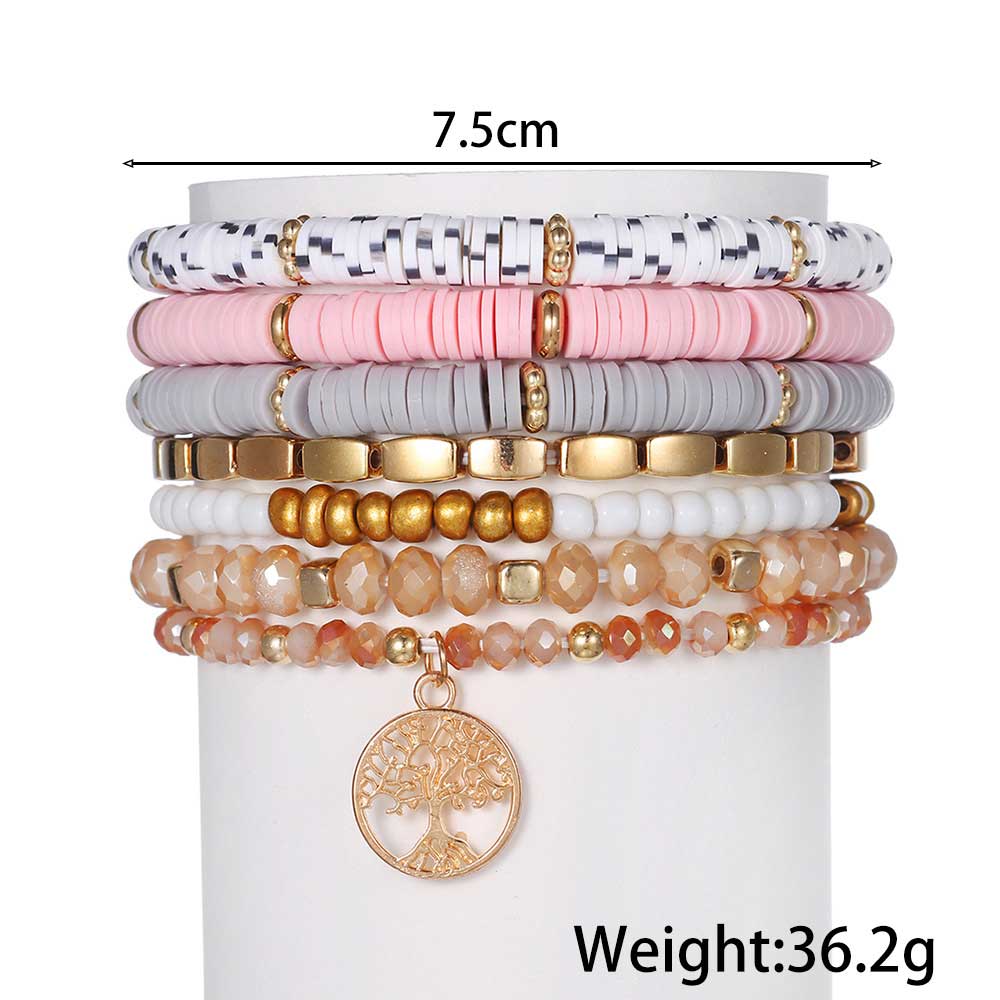 Elastic Detail Pink Round Bracelet Set