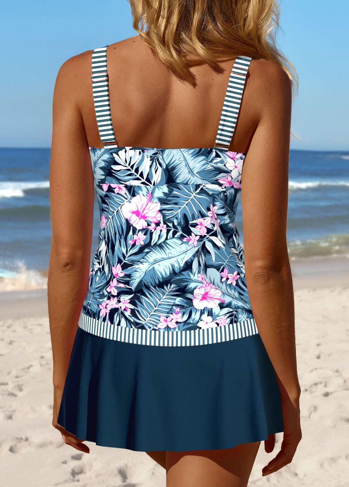 Patchwork Mid Waisted Tropical Plants Print Tankini Set | picture 