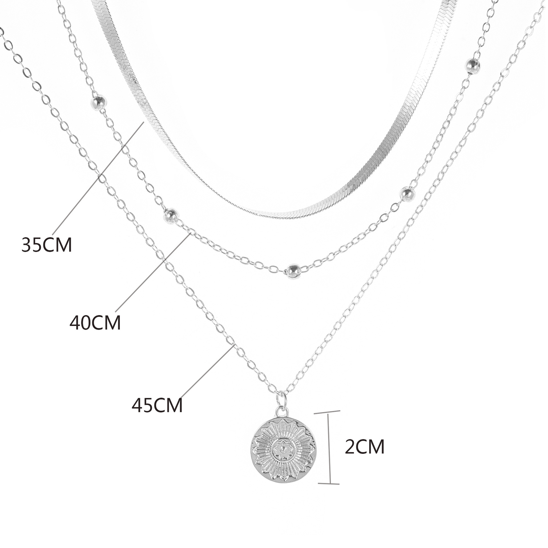 Silver Round Layered Design Alloy Necklace | picture 