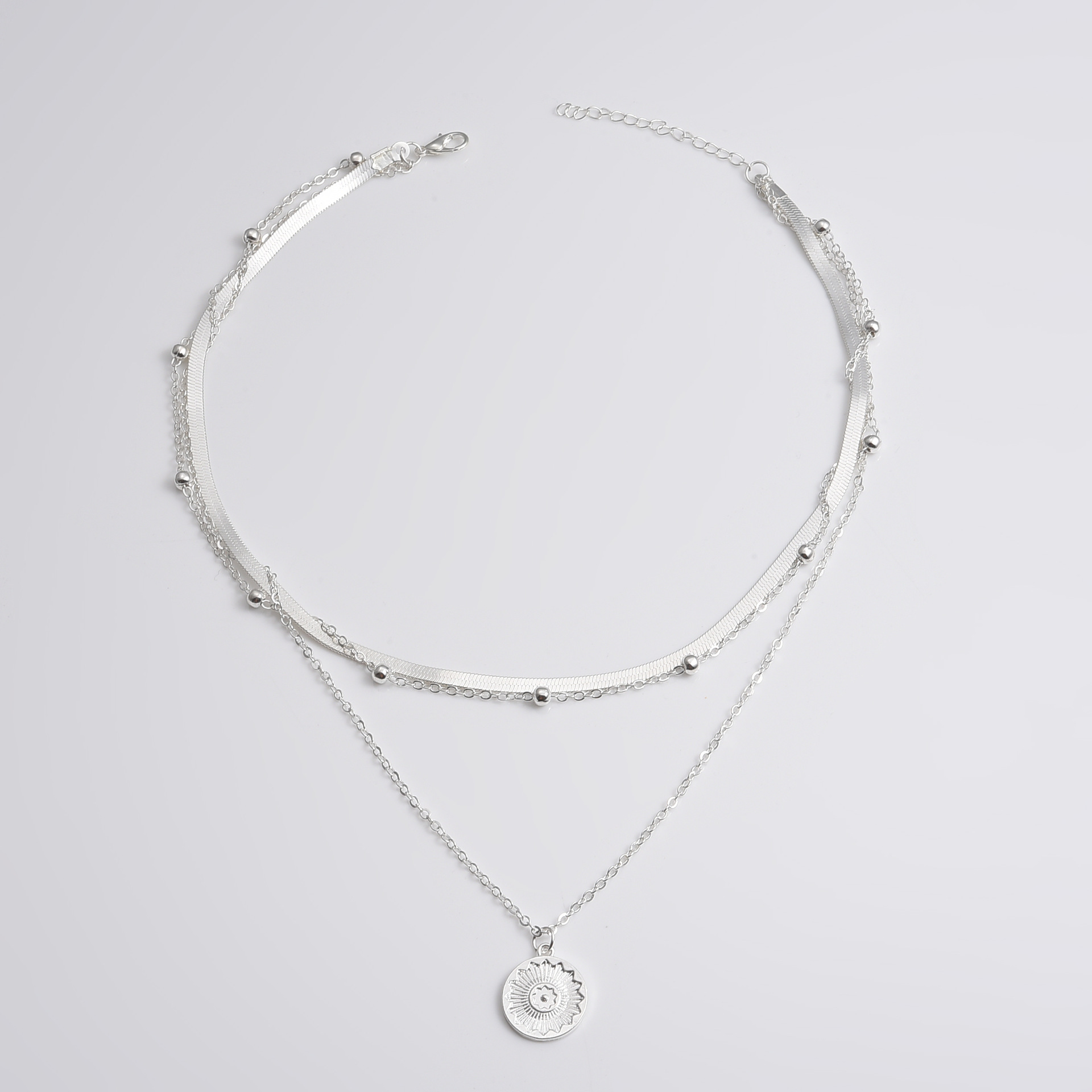 Silver Round Layered Design Alloy Necklace | picture 