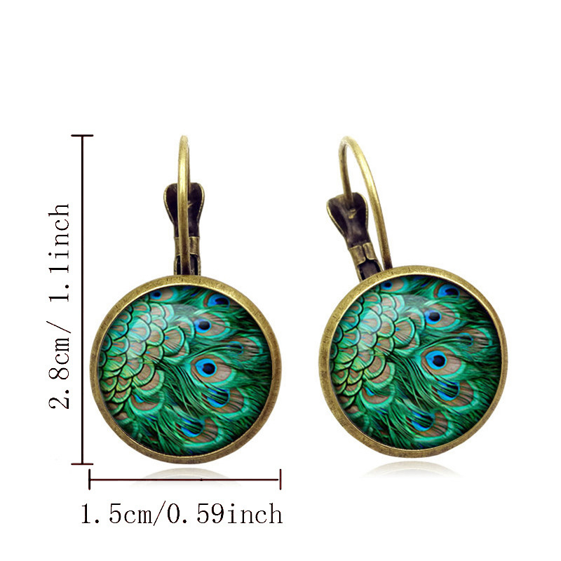 Green Round Alloy Retro Peacock Design Earrings