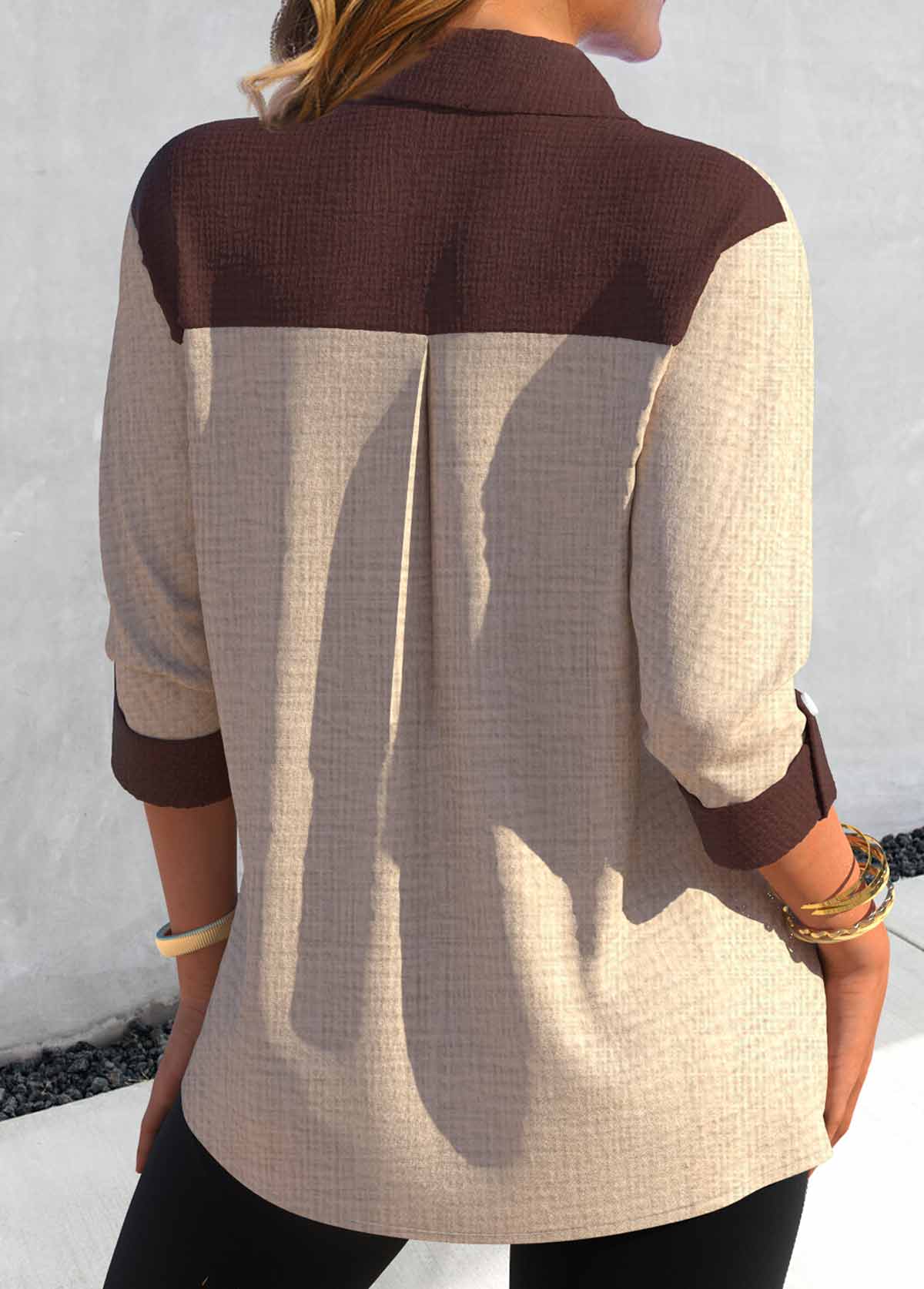 Light Camel Button Pocket Shirt Collar Blouse