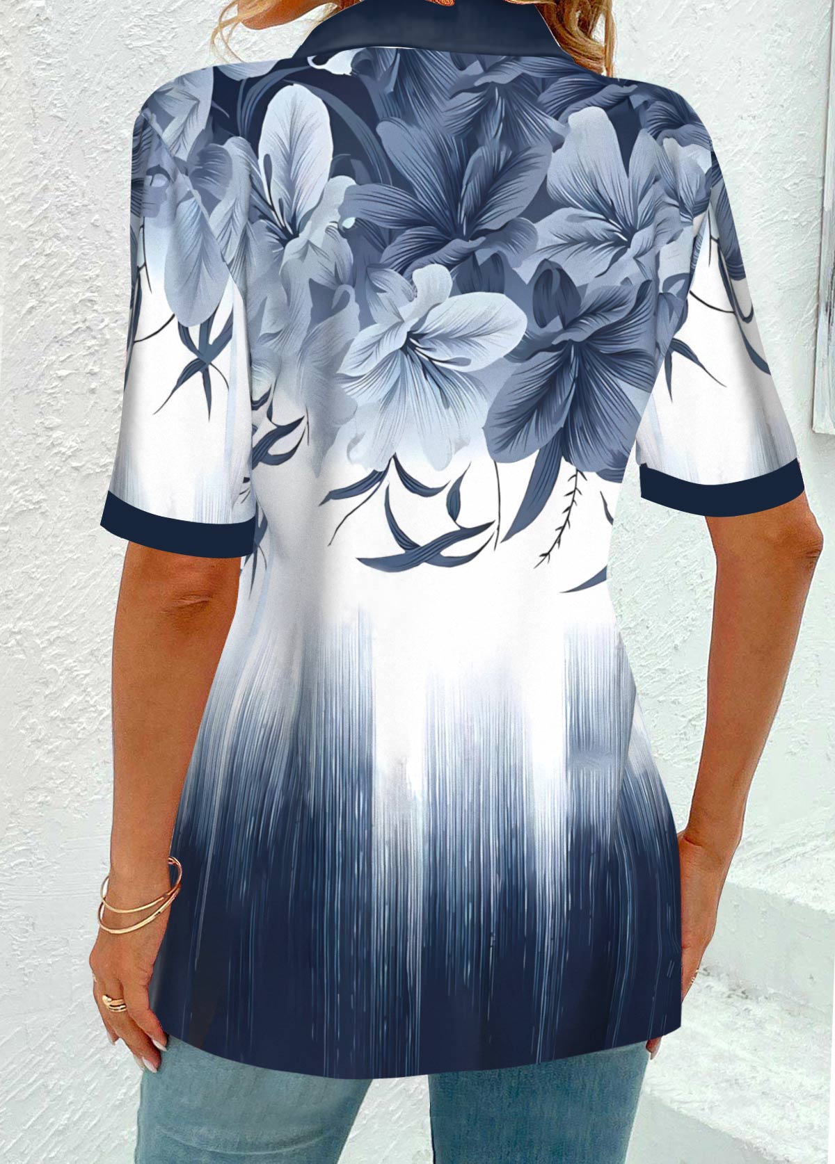 Navy Eyelet Floral Print Short Sleeve T Shirt