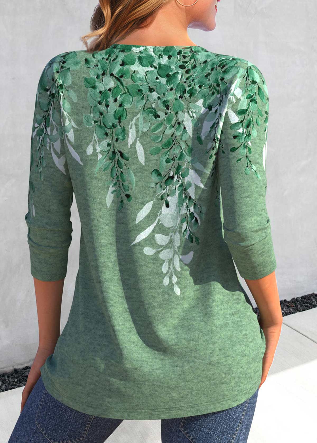 Green Criss Cross Plants Print T Shirt