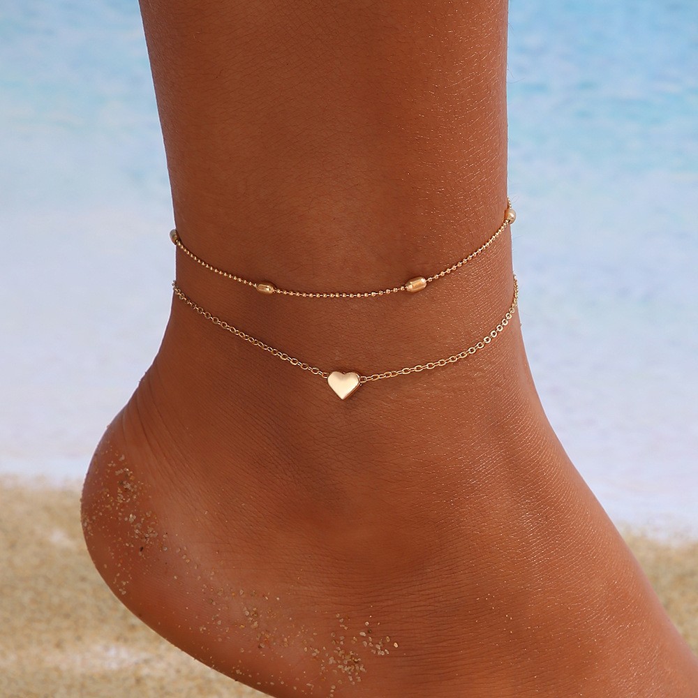 Gold Heart Design Layered Detail Anklet