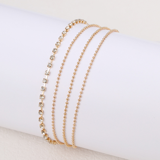 Gold Alloy Layered Rhinestone Detail Anklet