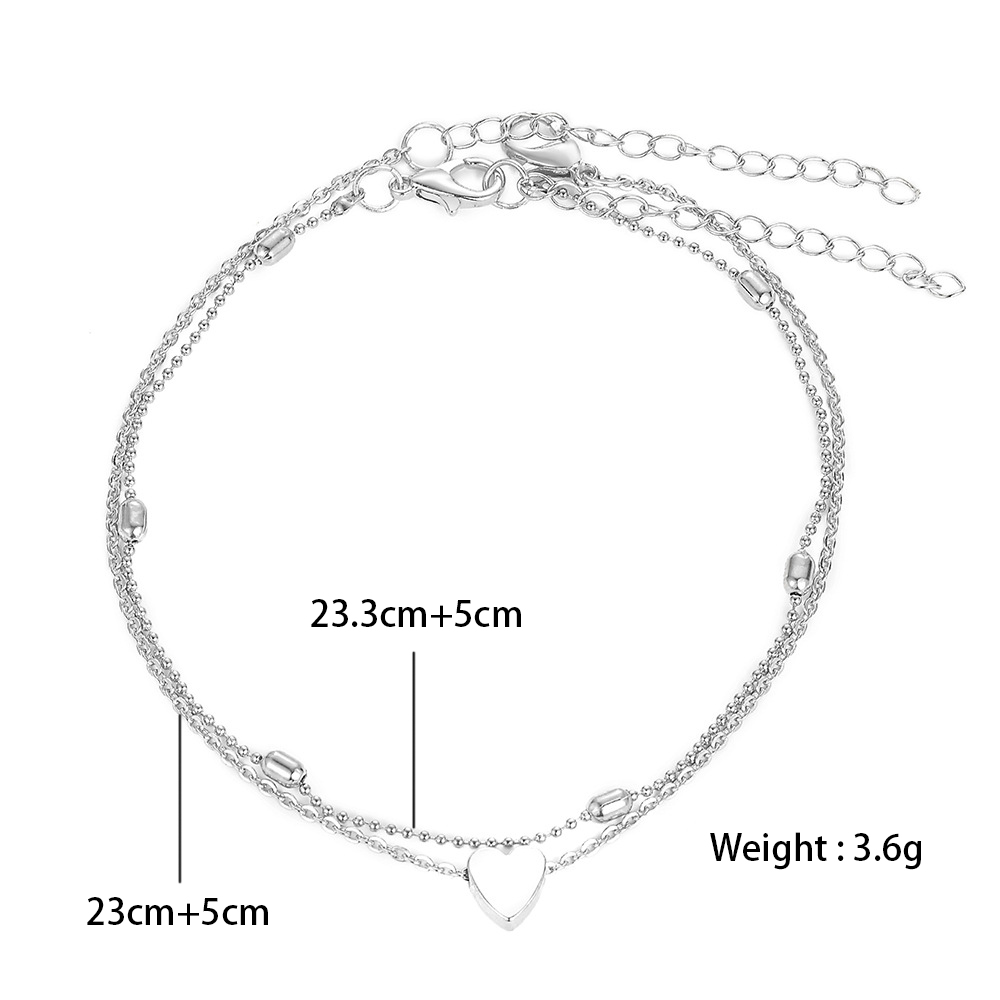 Heart Layered Design Silvery White Anklet