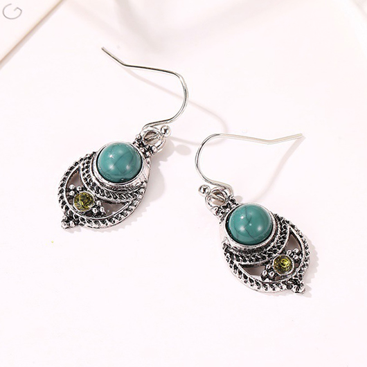 Turquoise Alloy Detail Hollow Design Earrings