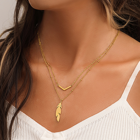 Gold Leaf Stainless Steel Layered Necklace | picture 