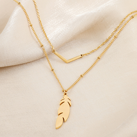 Gold Leaf Stainless Steel Layered Necklace | picture 